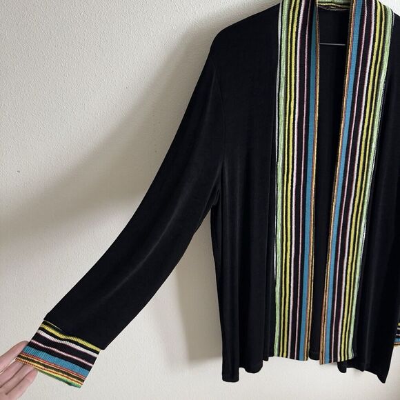 Vtg Rainbow Stripe Cardigan Womens XL Slinky Artsy Colorful Packable Layering - Picture 5 of 16